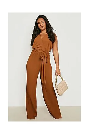Boohoo Plus Plisse Wide Leg Jumpsuit