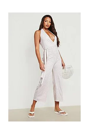 Boohoo Tall Belted Halter Neck Culottes Jumpsuit