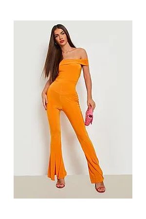 Boohoo Slinky Off The Shoulder Split Hem Jumpsuit