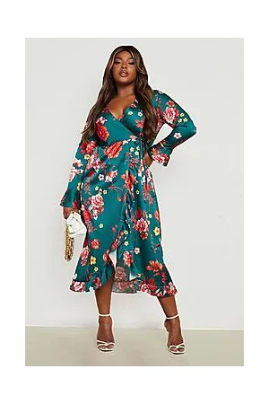 Boohoo Plus Floral Ruffle Wrap Dress