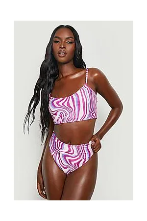 Boohoo Marble Scoop High Waist Bikini Set