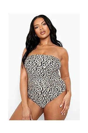 Boohoo Plus Essentials Leopard Bandeau Swimsuit