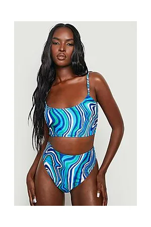 Boohoo Marble Scoop High Waist Bikini Set