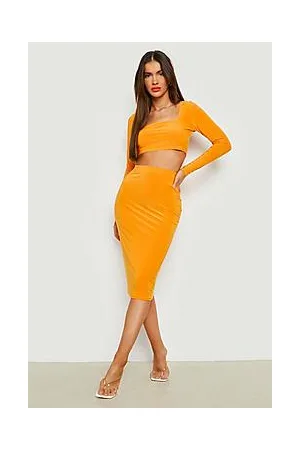 Boohoo Slinky Square Neck Bodycon Midi Skirt Co-ord