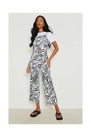 Boohoo Tall Zebra T-shirt Cami 2 In 1 Jumpsuit