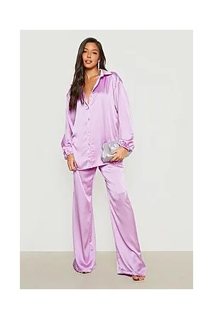 Boohoo Satin Relaxed Fit Shirt & Wide Leg Trouser