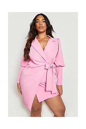 Boohoo Plus Puff Sleeve Wrap Blazer Dress
