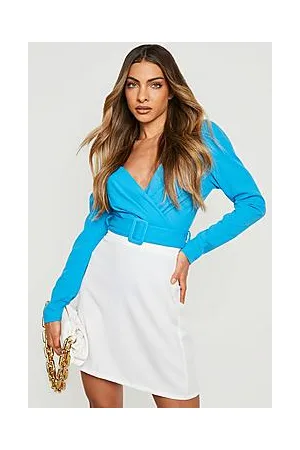 Boohoo Belted Wrap Puff Sleeve Bodysuit