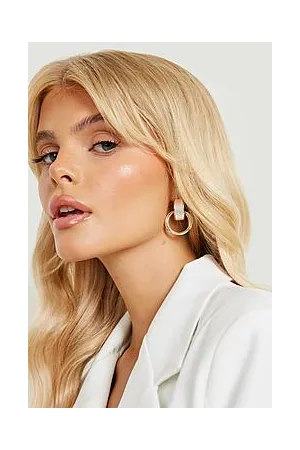 Boohoo Oyster Enamel Top Double Open Drop Earring