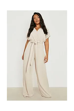 Boohoo Plus Plisse Wrap Front Jumpsuit
