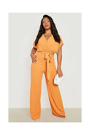 Boohoo Plus Plisse Wrap Front Jumpsuit