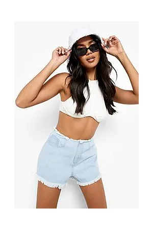 Boohoo Bleach Wash Raw Edge Denim Shorts