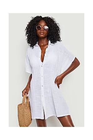 Boohoo Linen Button Front Batwing Beach Kaftan Shirt