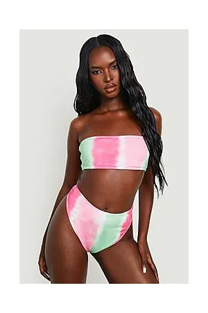 Boohoo Tie Dye Stripe Bandeau High Waist Bikini Set