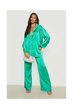 Boohoo Satin Relaxed Fit Shirt & Wide Leg Trouser