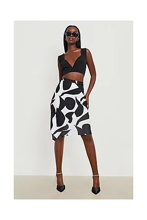 Boohoo Abstract Midi Pencil Skirt