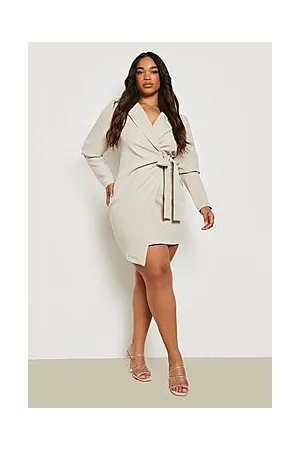 Boohoo Plus Puff Sleeve Wrap Blazer Dress