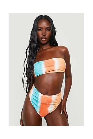 Boohoo Tie Dye Stripe Bandeau High Waist Bikini Set