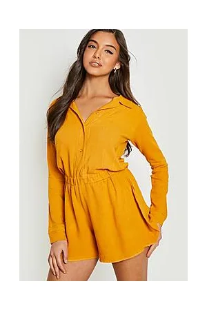 Boohoo Linen Shirt Style Floaty Playsuit