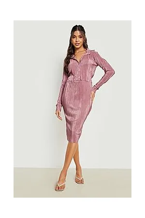 Boohoo Plisse Cropped Shirt & Midi Skirt