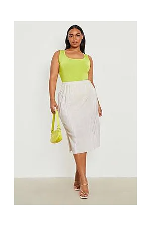 Boohoo Plus Plisse Split Midi Skirt