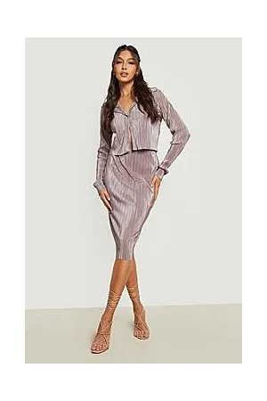 Boohoo Plisse Cropped Shirt & Midi Skirt