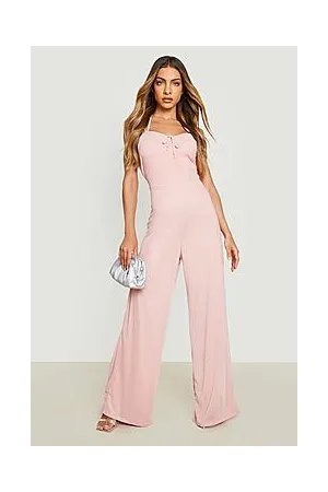 Boohoo Rouched Mesh Strappy Wide Leg Jumpsuit