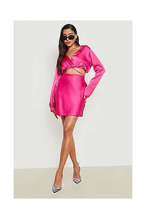 Boohoo Satin Flared Sleeve Crop & Mini Skirt