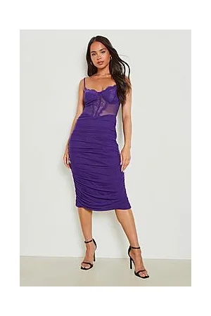 Boohoo Petite Lace Corset Ruched Midi Dress