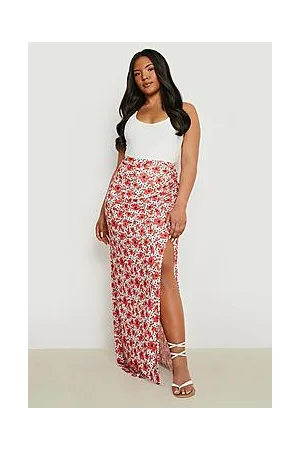 Boohoo Plus Jersey Floral Dot Split Maxi Skirt