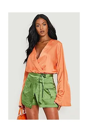 Boohoo Tall Satin Wrap Over Bodysuit