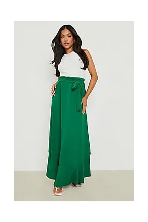 Boohoo Petite Tie Waist Ruffle Hem Maxi Skirt
