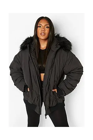 Boohoo Plus Faux Fur Trim Bomber Jacket