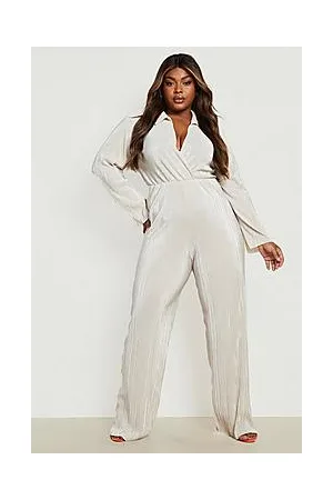 Boohoo Plus Plisse Shirt Jumpsuit