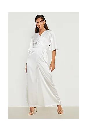 Boohoo Satin Pleated Wide Leg Jumpsuit