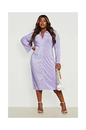 Boohoo Plus Plisse Midi Shirt Dress