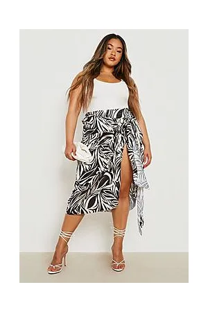 Boohoo Plus Satin Zebra Print Wrap Midi Skirt