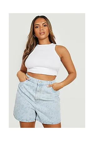 Boohoo Plus Leopard Denim Mom Shorts