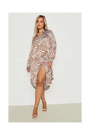 Boohoo Plus Animal Printed Shirt Dress