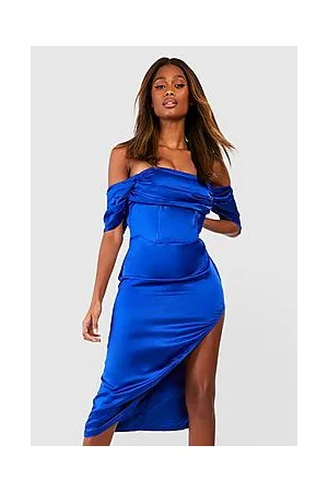 Boohoo Satin Corset Drape Bardot Midaxi Dress
