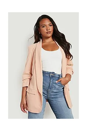 Boohoo Plus Ruched Sleeve Blazer