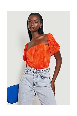 Boohoo Puff Sleeve Plisse Bodysuit