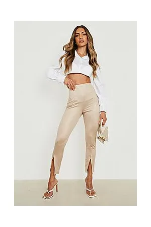 Boohoo Leather Look Split Front Leggings