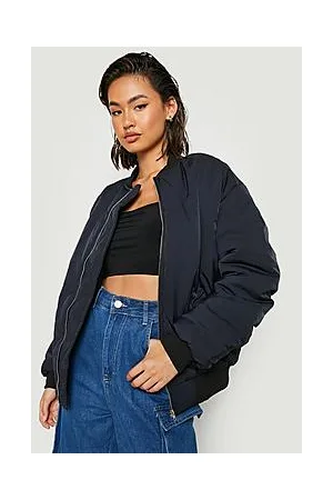Boohoo Two Tone Ruched Sleeve Bomber Jacket