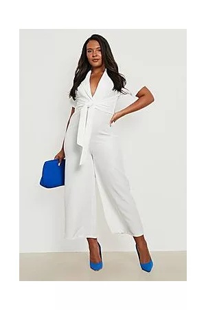 Boohoo Plus Woven Front Knot Culotte Jumpsuit