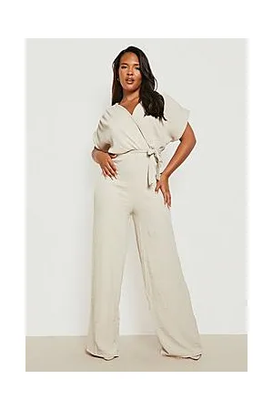 Boohoo Plus Plisse Tie Belt Tapered Trouser Jumpsuit