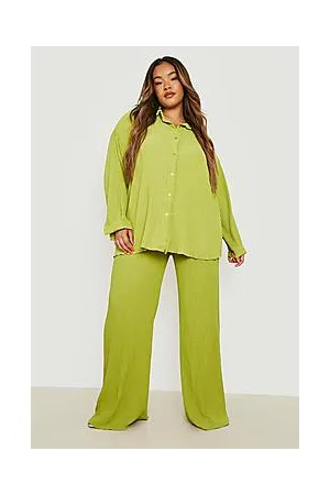 Boohoo Plus Plisse Paperbag Wide Leg Trousers