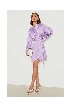 Boohoo Satin Ruffle Wrap Mini Dress