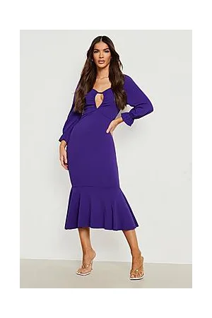 Boohoo Puff Sleeve Peplum Hem Midi Dress