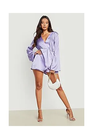 Boohoo Satin Wrap Flare Sleeve Playsuit